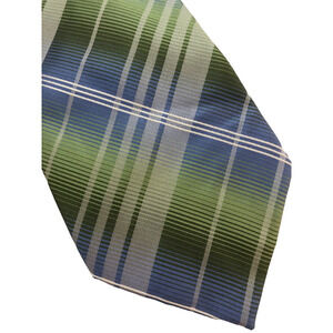 Stafford Necktie Green Blue White Plaid Check Stripe Mens Tie 100% Silk 4" Wide
